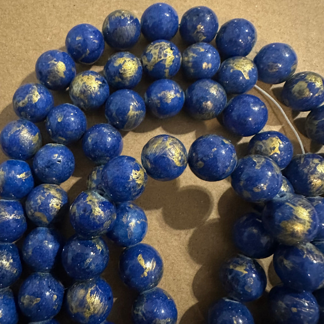 Blue and gold beads 12mm