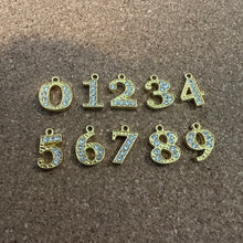 Load image into Gallery viewer, Gold Rhinestone number charm.