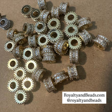 Load image into Gallery viewer, 3 gold and clear pave beads 8mm