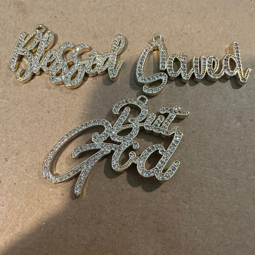 3 pave word charms (gold)