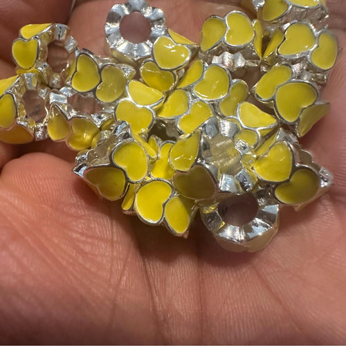 10 yellow heart big hole beads