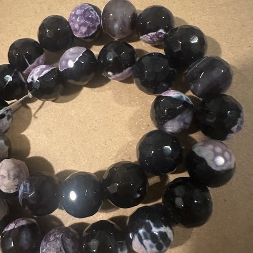 Purple and black agate beads 12mm