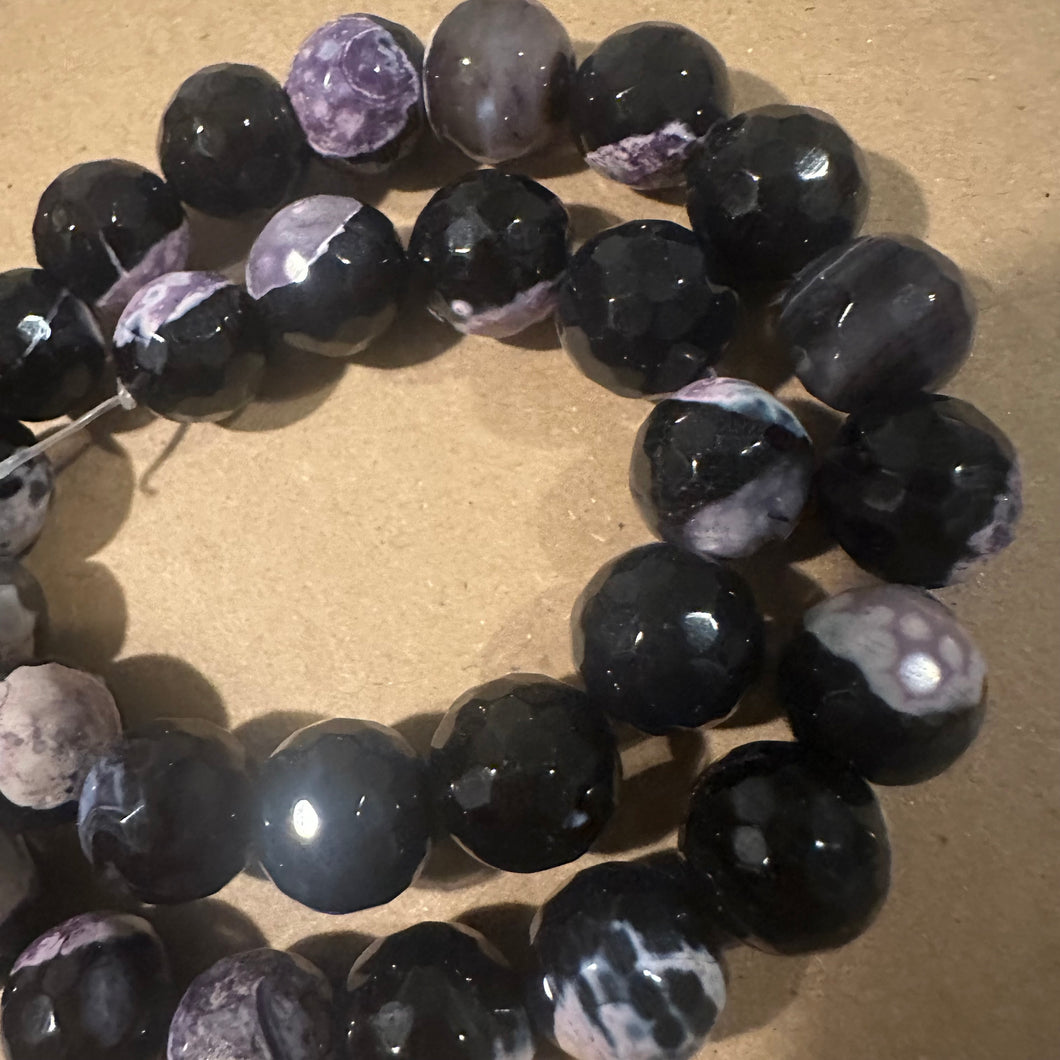 Purple and black agate beads 12mm