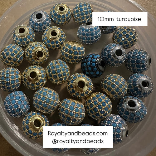 Turquoise Pave beads 10mm