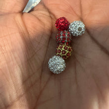 Load image into Gallery viewer, 5 white and red rhinestone beads 8mm