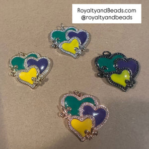 Gold Mardi Gras heart charms