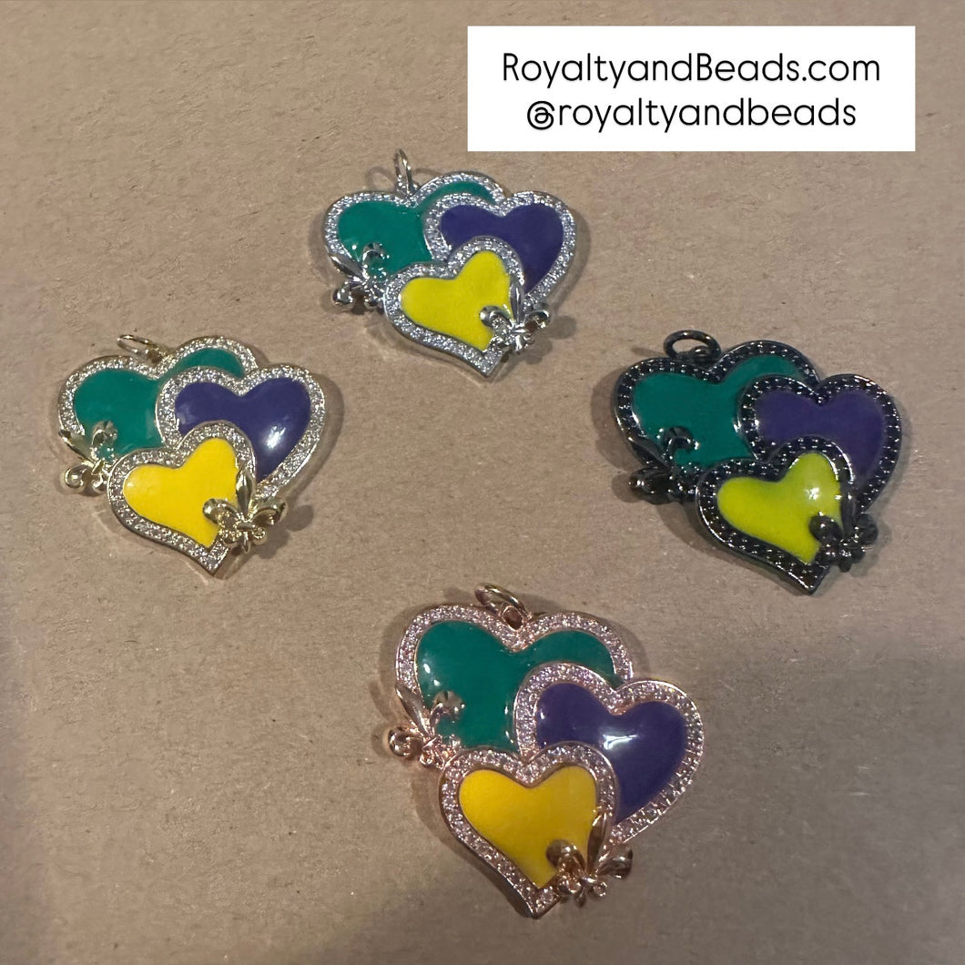 Gold Mardi Gras heart charms
