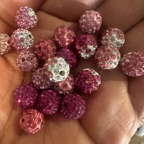 20 pink pave beads