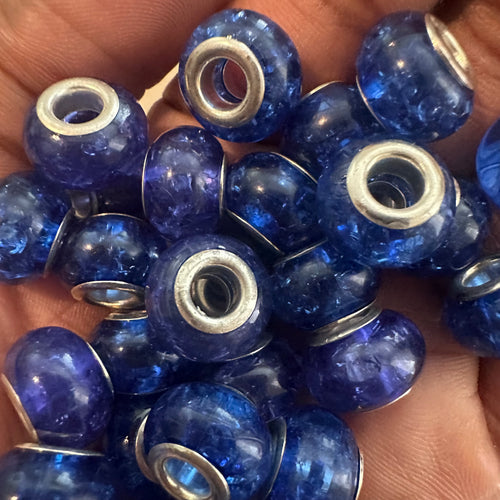10 sparkle blue big hole beads