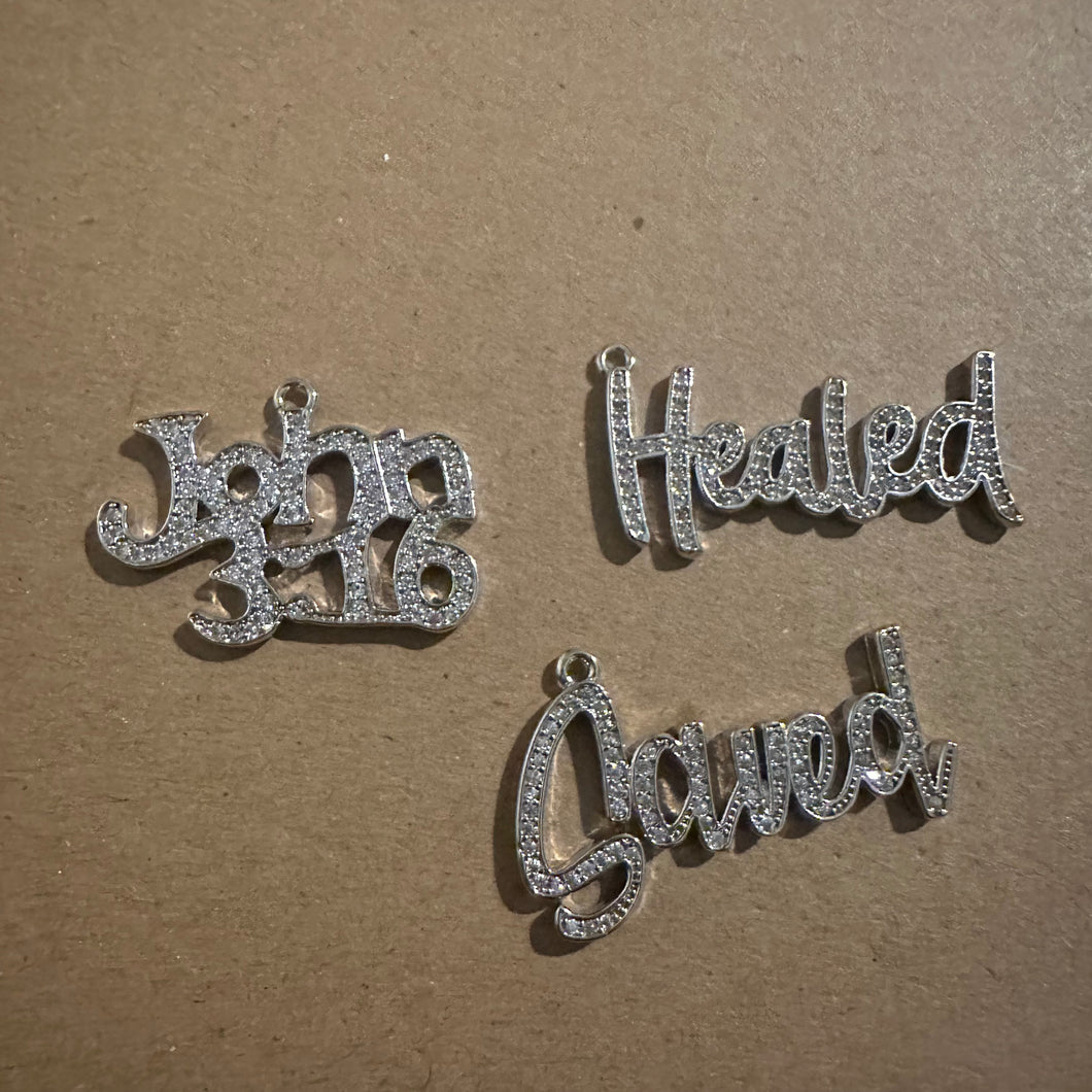 3 pave word charms (silver)