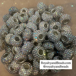5 clear AB big hole beads.