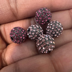 5 pink rhinestone beads 10mm