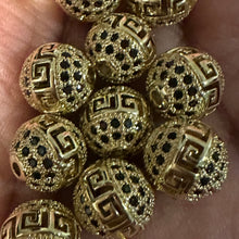 Load image into Gallery viewer, Black and gold pave bead