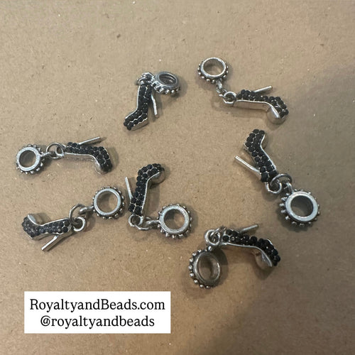 5 black AB heel shoe charms.