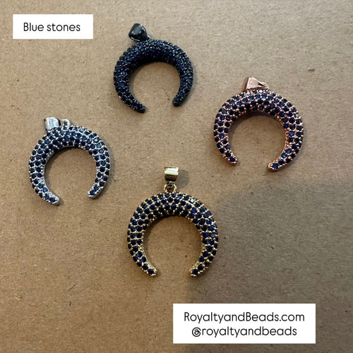 Pave half circle charm (blue)
