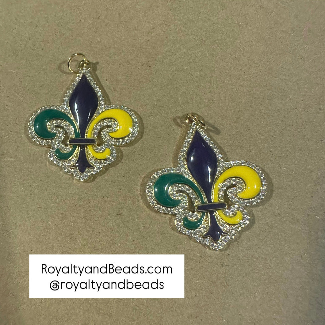 Pave Gold Mardi Gras fleurdelis charm.