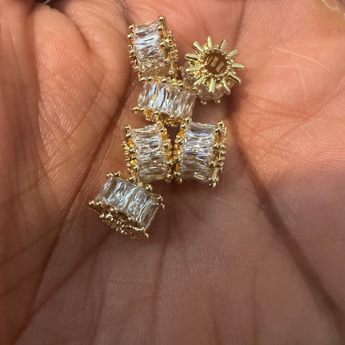 3 gold and clear pave beads 8mm