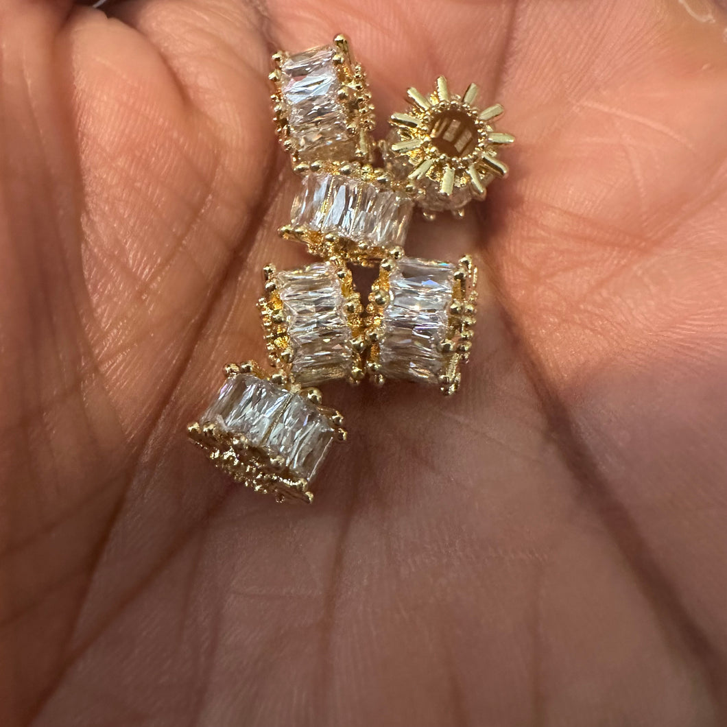 3 gold and clear pave beads 8mm