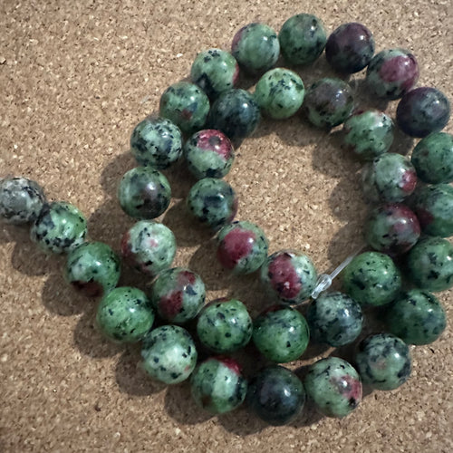 Green and red beads.