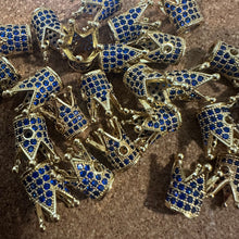 Load image into Gallery viewer, Blue and Gold pave crown charms.