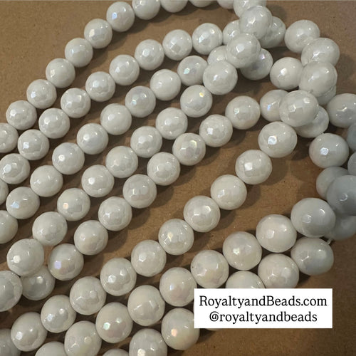Iridescent white jade beads
