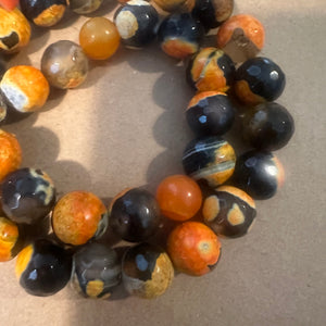 Black and orange agate beads 12mm