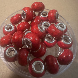 10 red big hole beads