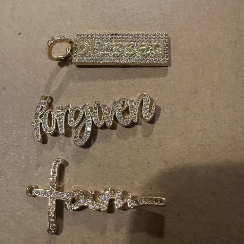 3 pave word charms (gold )