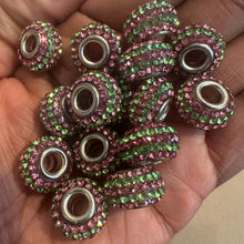 Load image into Gallery viewer, 5 pink and green big hole beads.