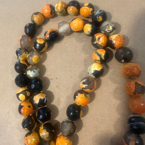 Black and orange agate beads 12mm