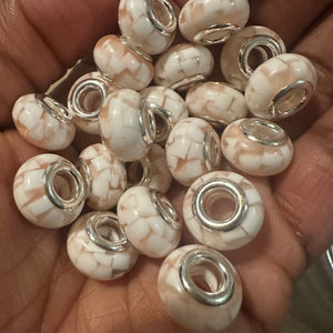 10 pink and white big hole beads