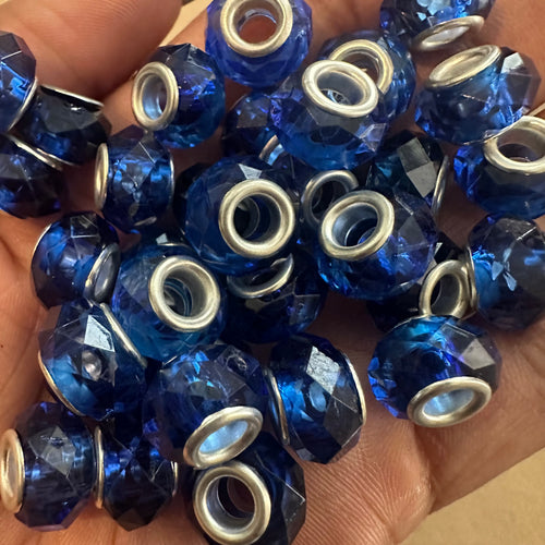 10 blue big hole beads