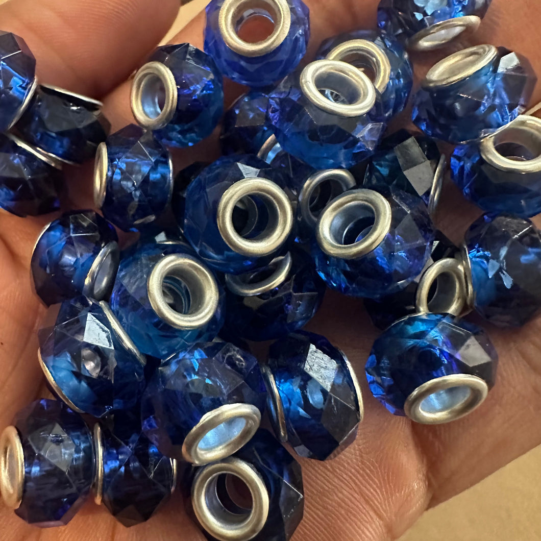 10 blue big hole beads