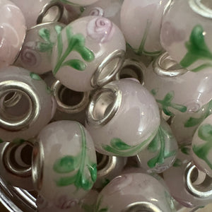 10 pink and green big hole beads