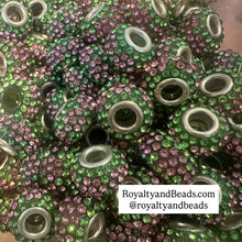Load image into Gallery viewer, 5 pink and green big hole beads.