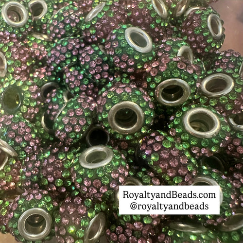 5 pink and green big hole beads.
