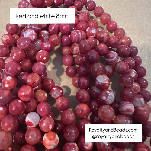 Red and white beads 8mm
