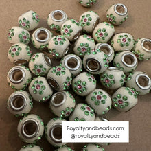 Load image into Gallery viewer, Pink and hteen flower big hole beads.