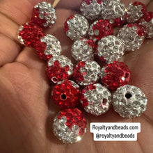 Load image into Gallery viewer, 5 red and white pave beads.