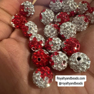 5 red and white pave beads.