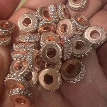 Load image into Gallery viewer, 10 rose gold rhinestone big hole beads