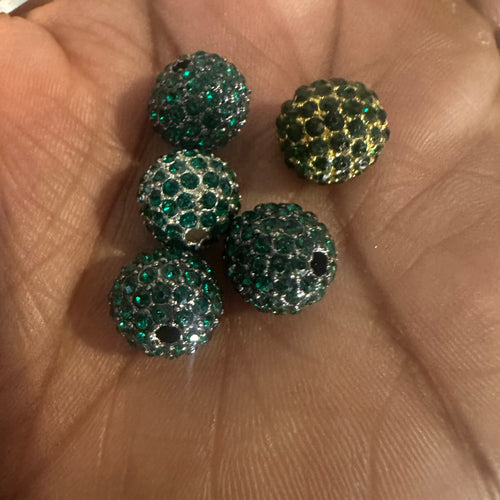 5 green rhinestone beads 10mm