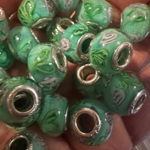 10 pink and green big hole beads