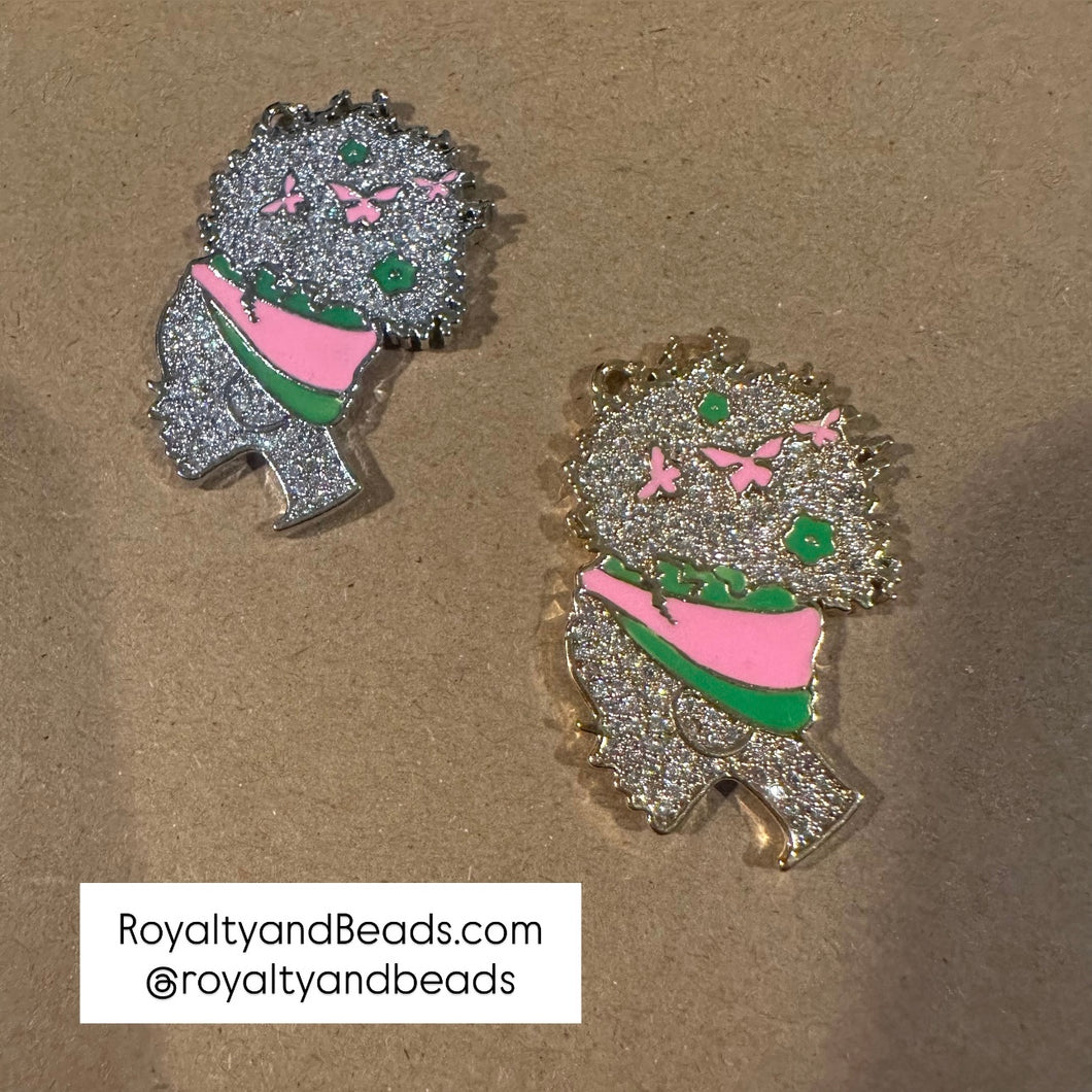 Pave pink headwrap charm.