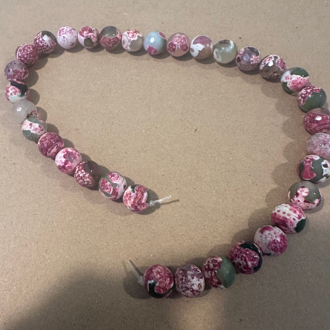 Pink and green agate beads 12mm