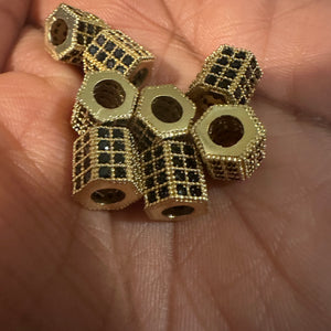 3 pave black and gold spacers