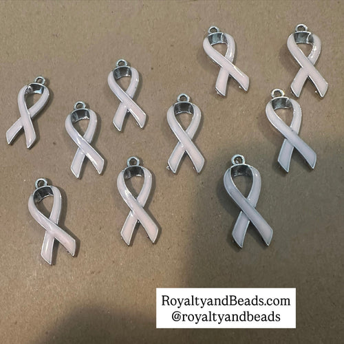10 pink ribbon charms.