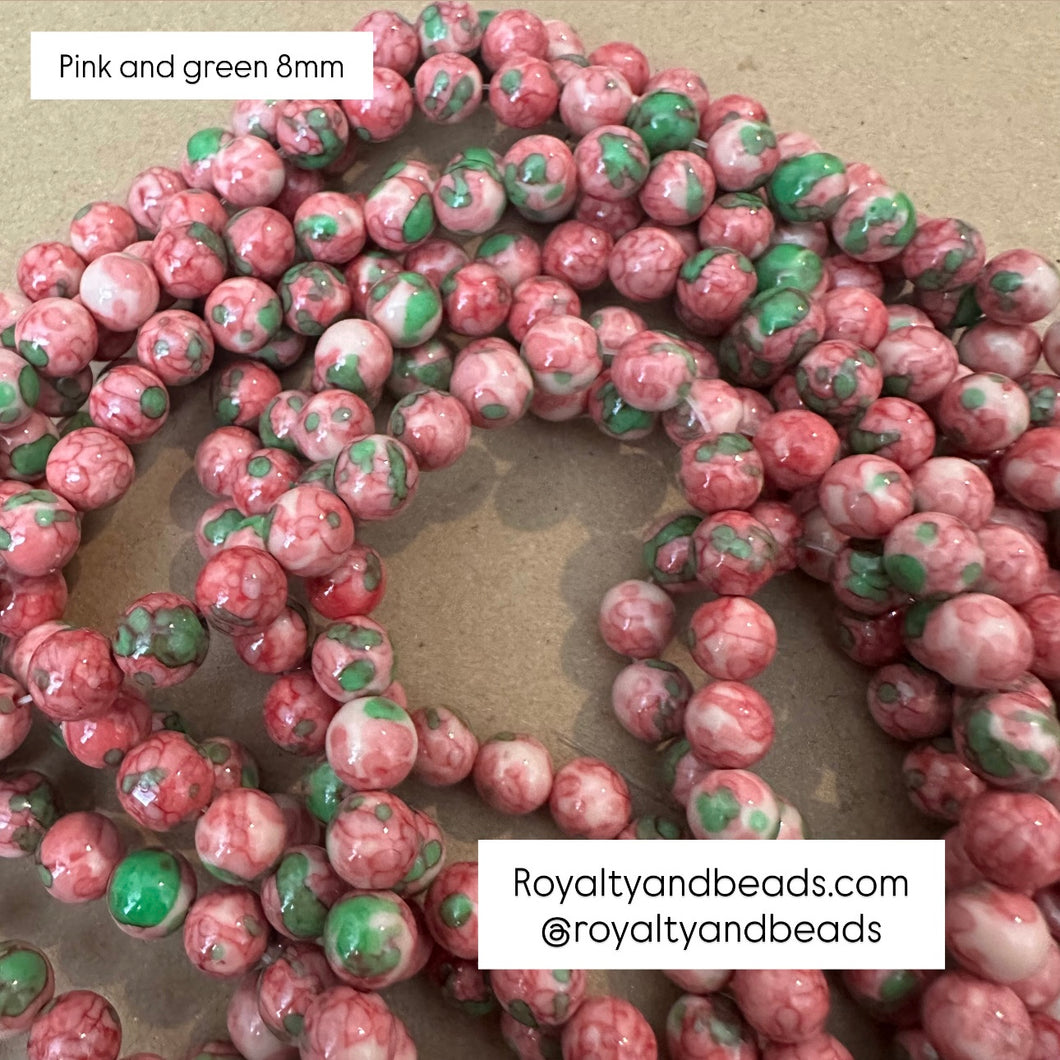 Pink and green beads 8mm