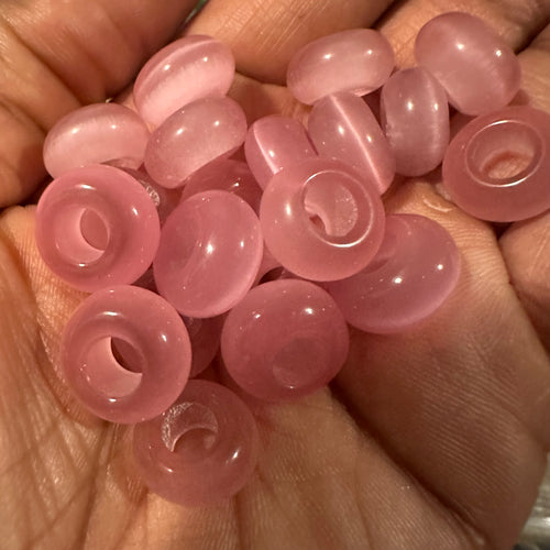 10 pink cats eye big hole beads