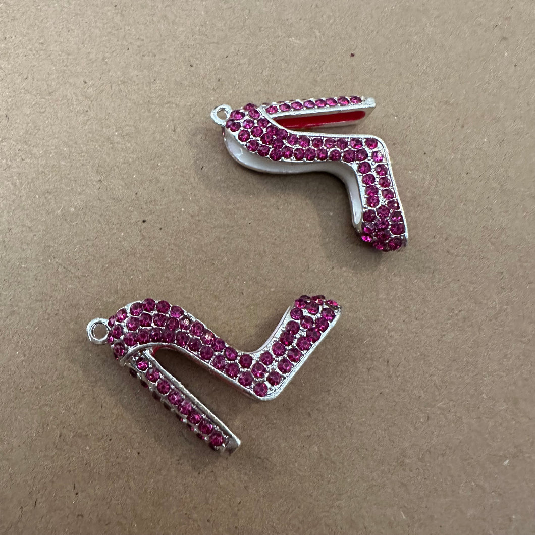 2 pink heel charms (silver)